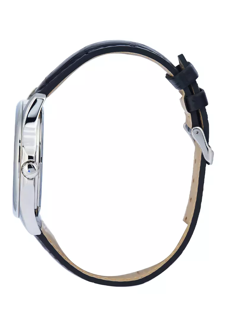 Casio - Jam Tangan Analog Pria - Silver White Dial - Black Leather Strap - MTP-M100L-7AV