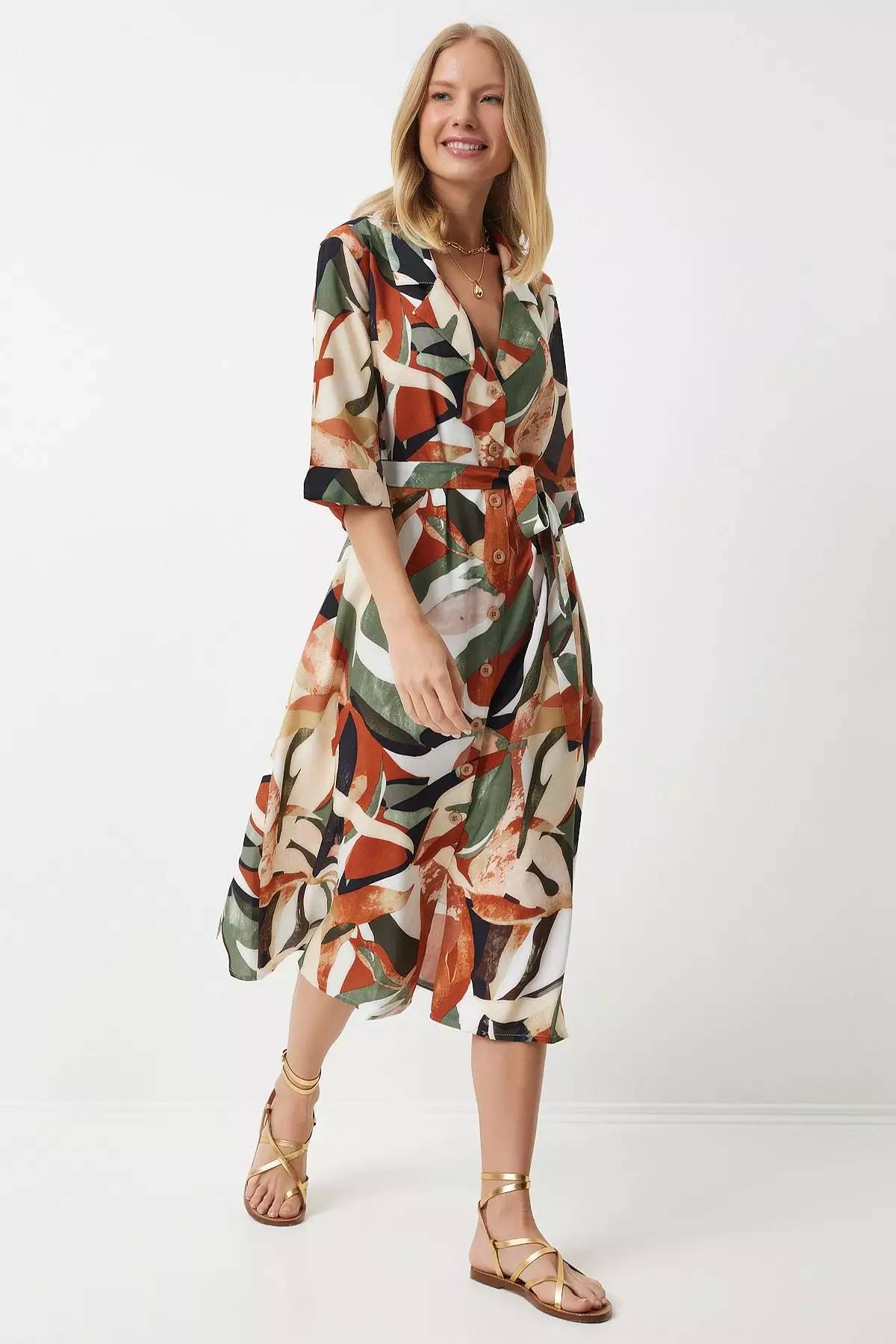 Abstract Print Tie Dress