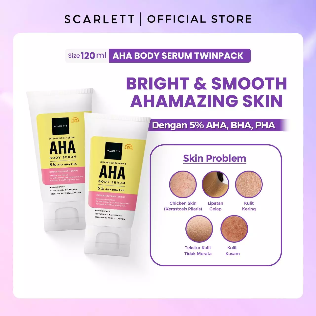 Scarlett Intense Brightening AHA Body Serum 5% AHA BHA PHA Tube - 120ml