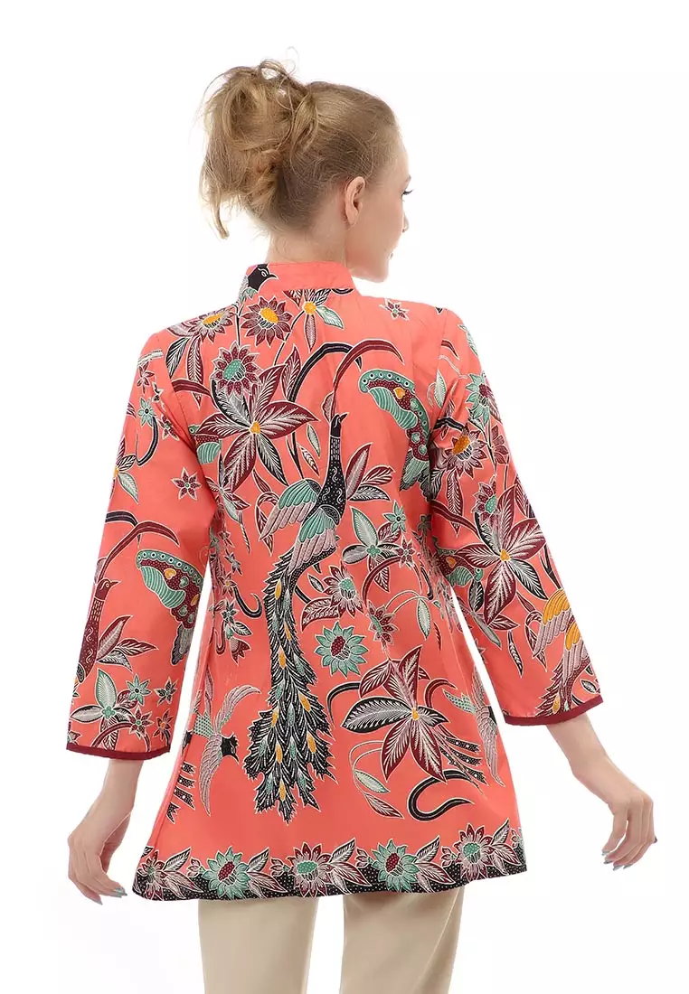 Lynelle Atasan Formal Wanita Blouse Batik Long Sleeve Model Kancing Material Cotton ORIGINAL - Peach