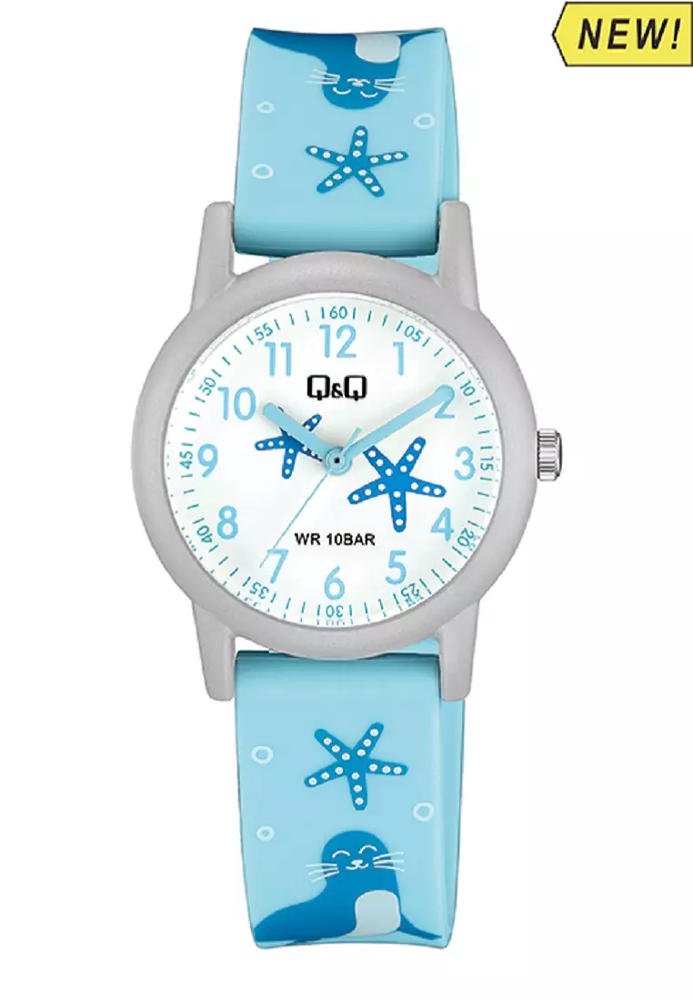 Q&Q QNQ QQ Original  Kids Watch Jam Tangan Anak Tali Karet V23 V23A Water Resist V23A-002VY