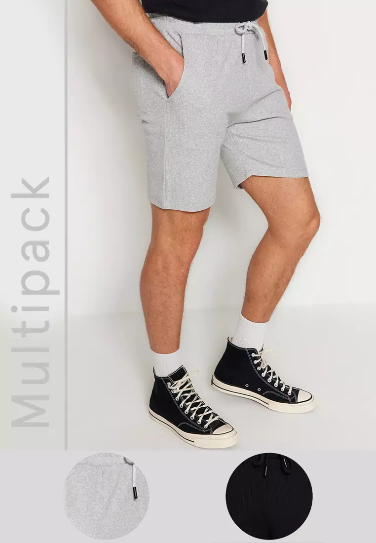 Buy Trendyol Men's Black-Grey Regular Fit Textured 2-Pack Shorts. Online
