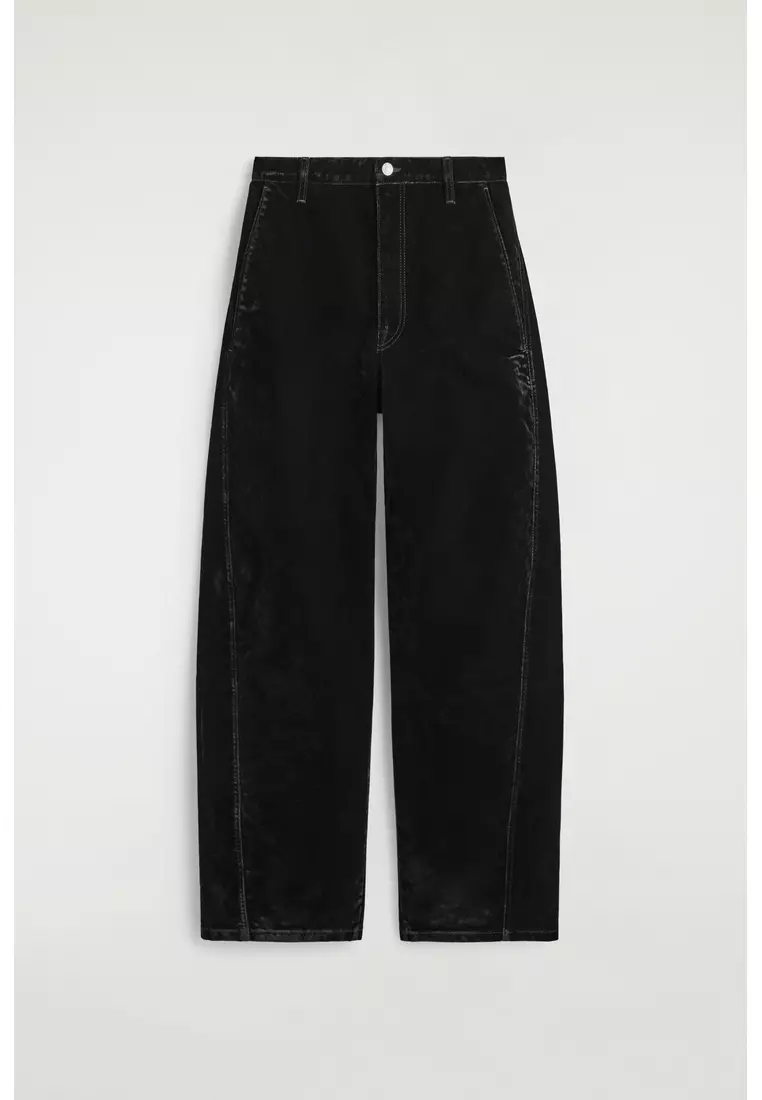 FLOCKED-DENIM BARREL-LEG TROUSERS