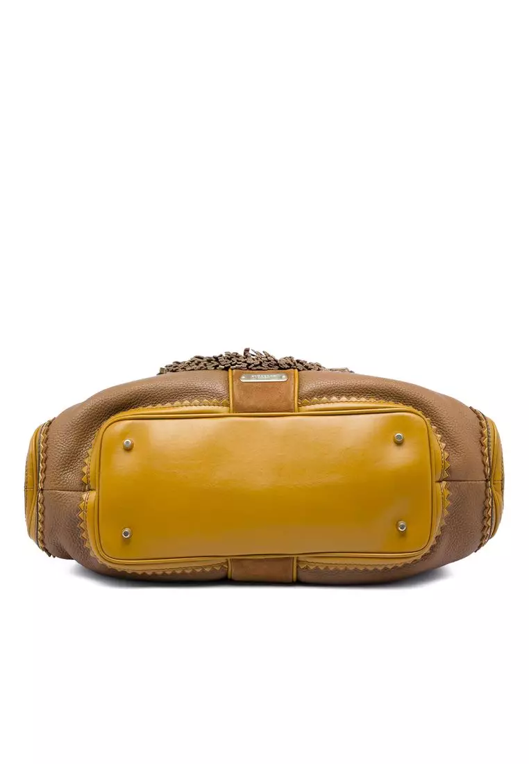 Pre-Loved Burberry Prorsum Grained Calfskin And Suede Tassel Hedwig Satchel