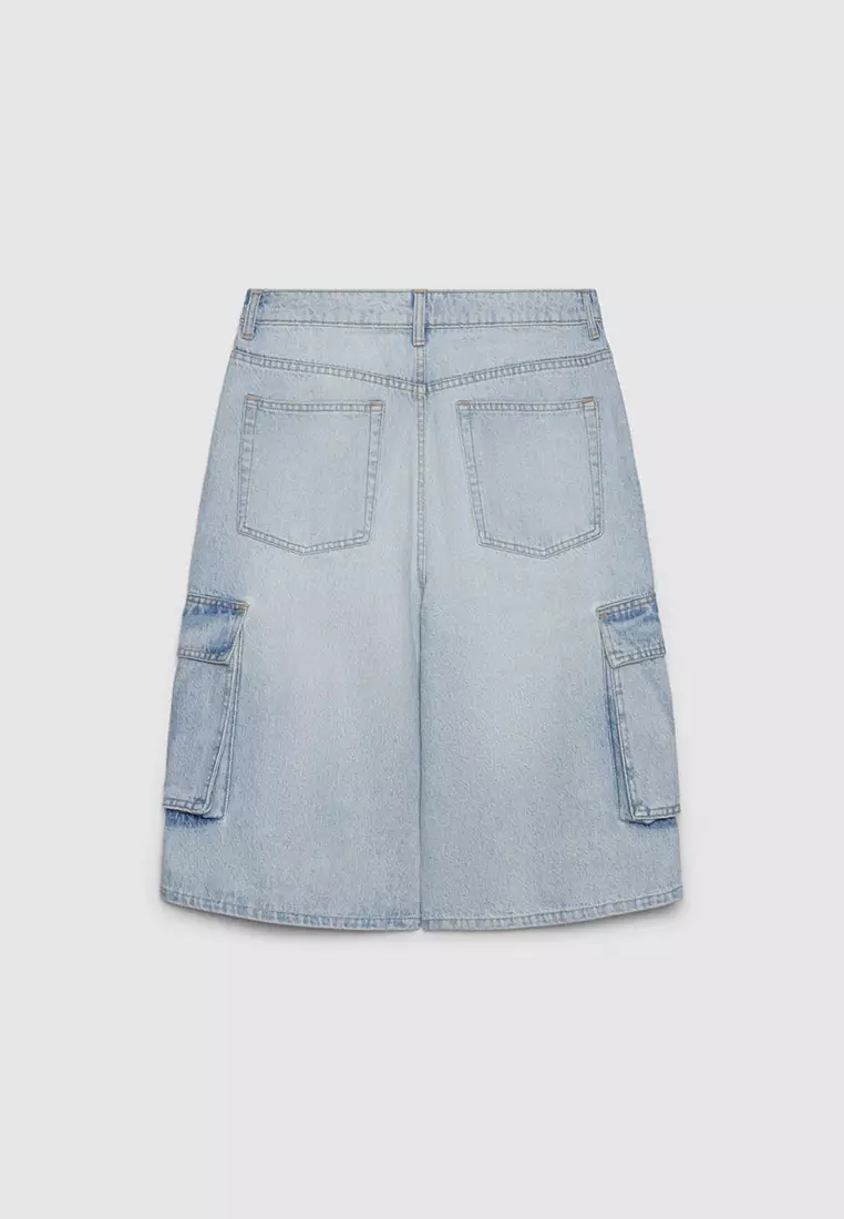 Men's Wide-Leg Denim Cargo Bermudas