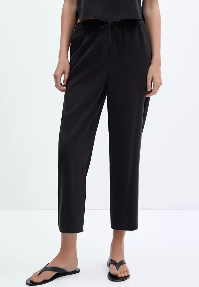 Women's Long Modal Comfy Drawstring Trousers Loose Straight