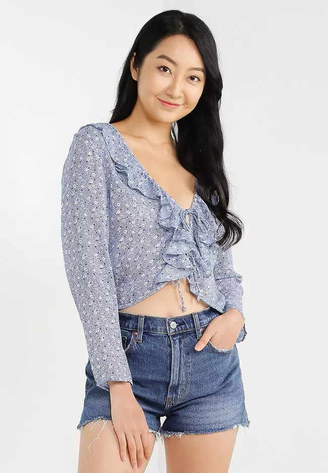 Jual Abercrombie u0026 Fitch Ruffle Tie Front Blouse Original 2023 | ZALORA  Indonesia ®