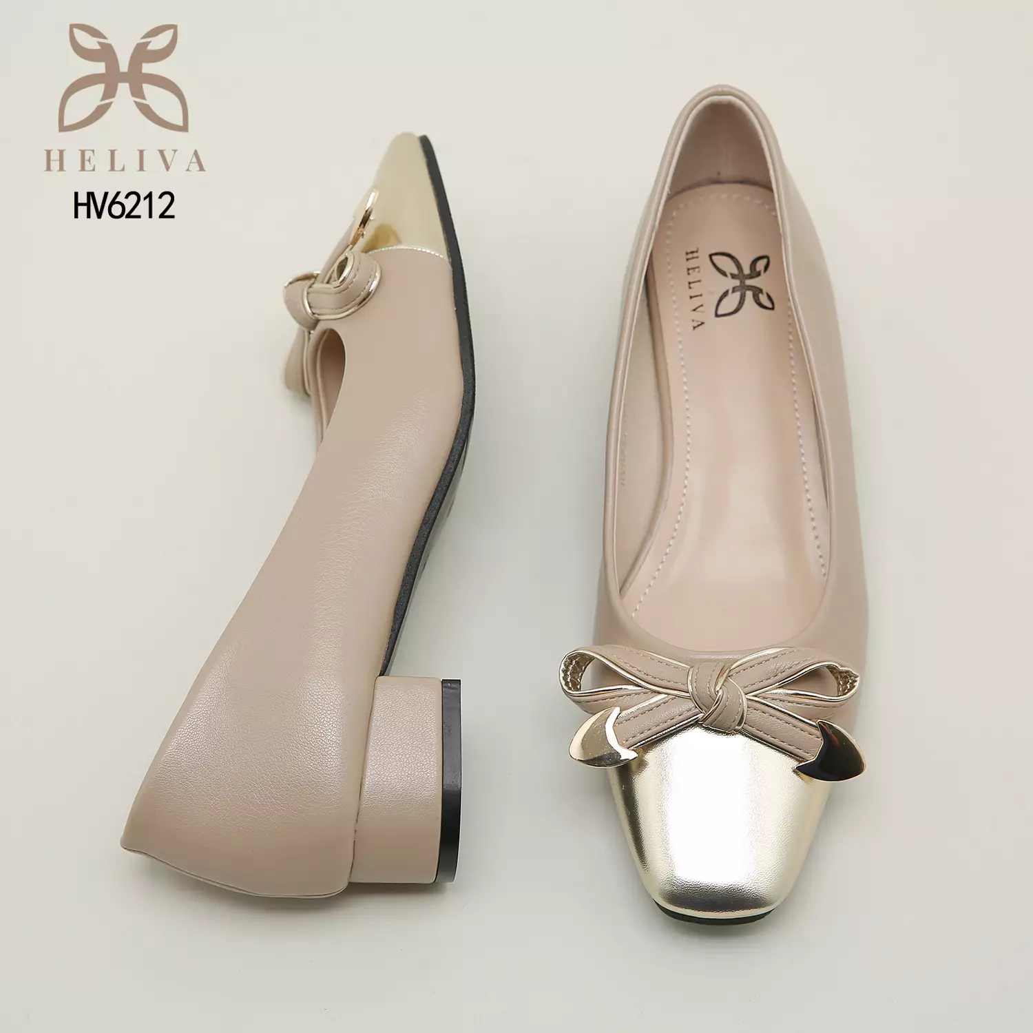 Heliva Sunny Heels Two Tone Glossy Office Lady Looks Square Toe
