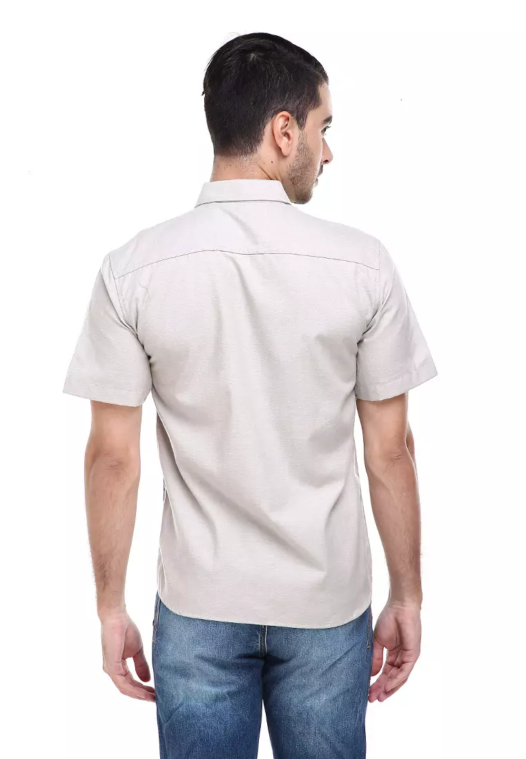 Dwan Casual Shirt Kemeja Polos Pria Lengan Pendek Kasual Formal Material Cotton ORIGINAL - Cream