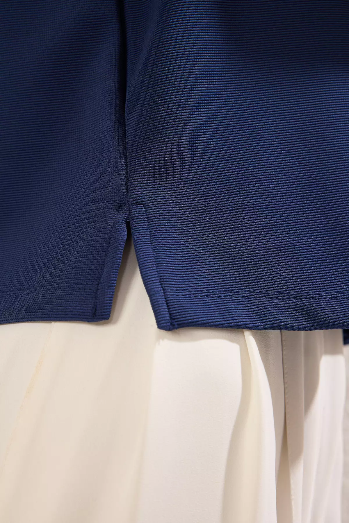 Navy Blue Snap Polo Collar Sleveless Regular Knitted Blouse