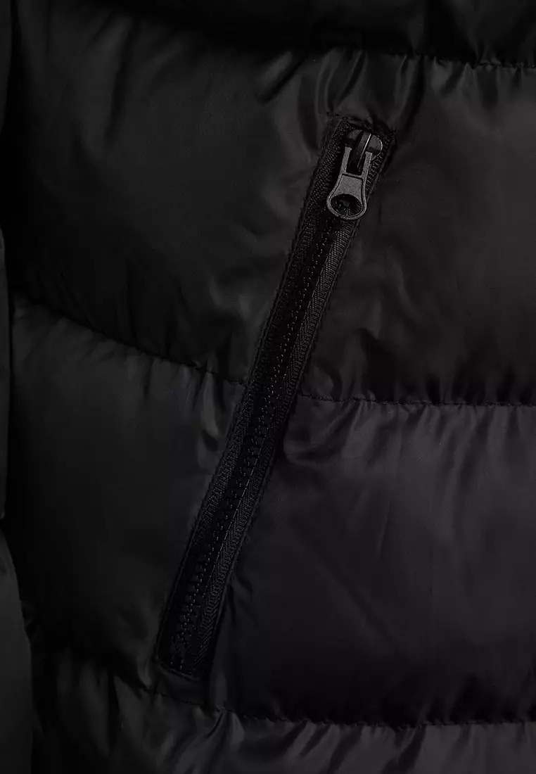 Black Fur Hooded Water Repellent Long Puffer Jacket TWOAW24MO00079