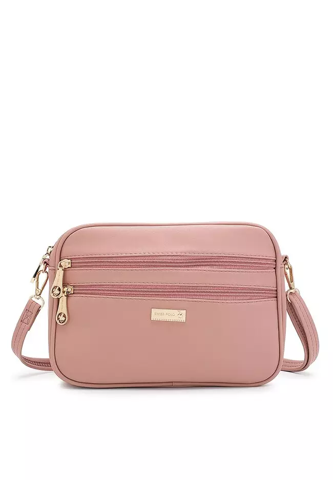 Multi Compartment Crossbody Bag / Sling Bag - Pink