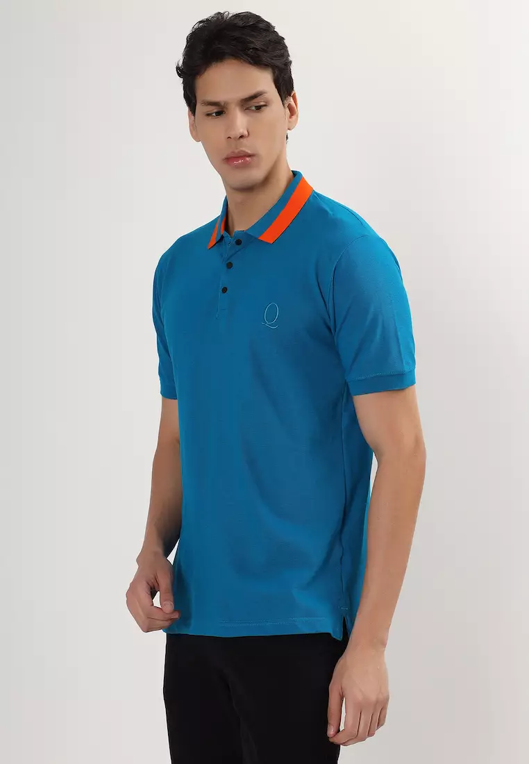 Mens Tipping Blue Orange Cotton Polo Shirt/Tshirt, Interlock, Breathable, Short Sleeve, Embridiory,Sports-Casual,Regular Fit,3 Button