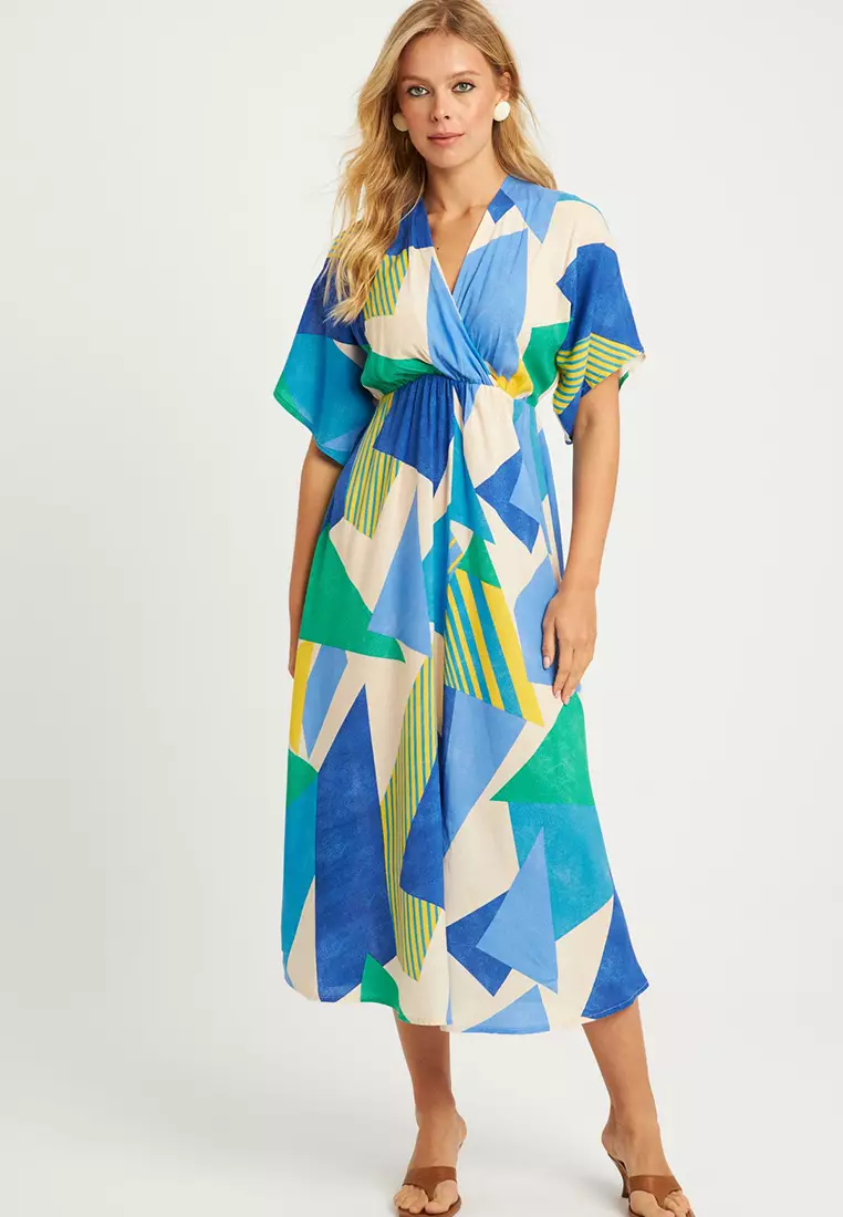 Patterned Double Breasted Midi Dress