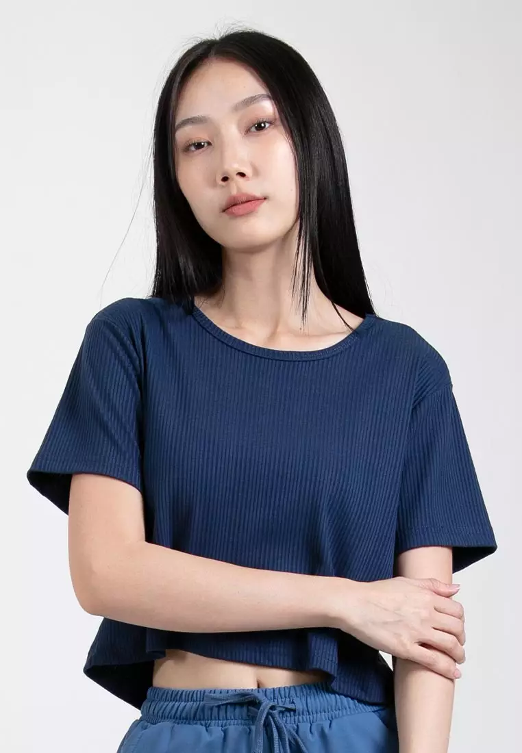 Forest Ladies Ribbed Crop Top Women Crop T-Shirt | 822343-30DkBlue