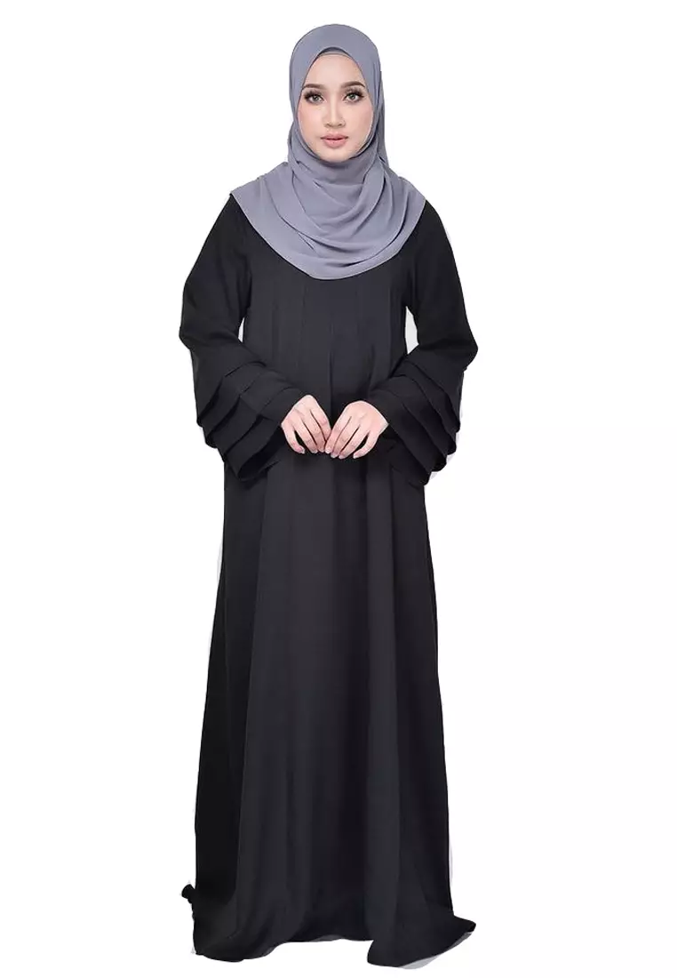 Laura Abaya Layer Sleeves Maxi Dress in Black