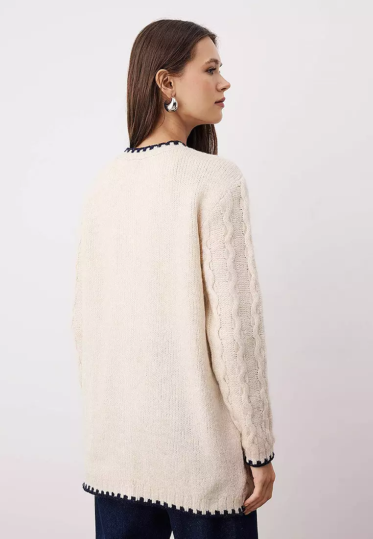 Hair Knit Contrast Detailed Knitwear Cardigan