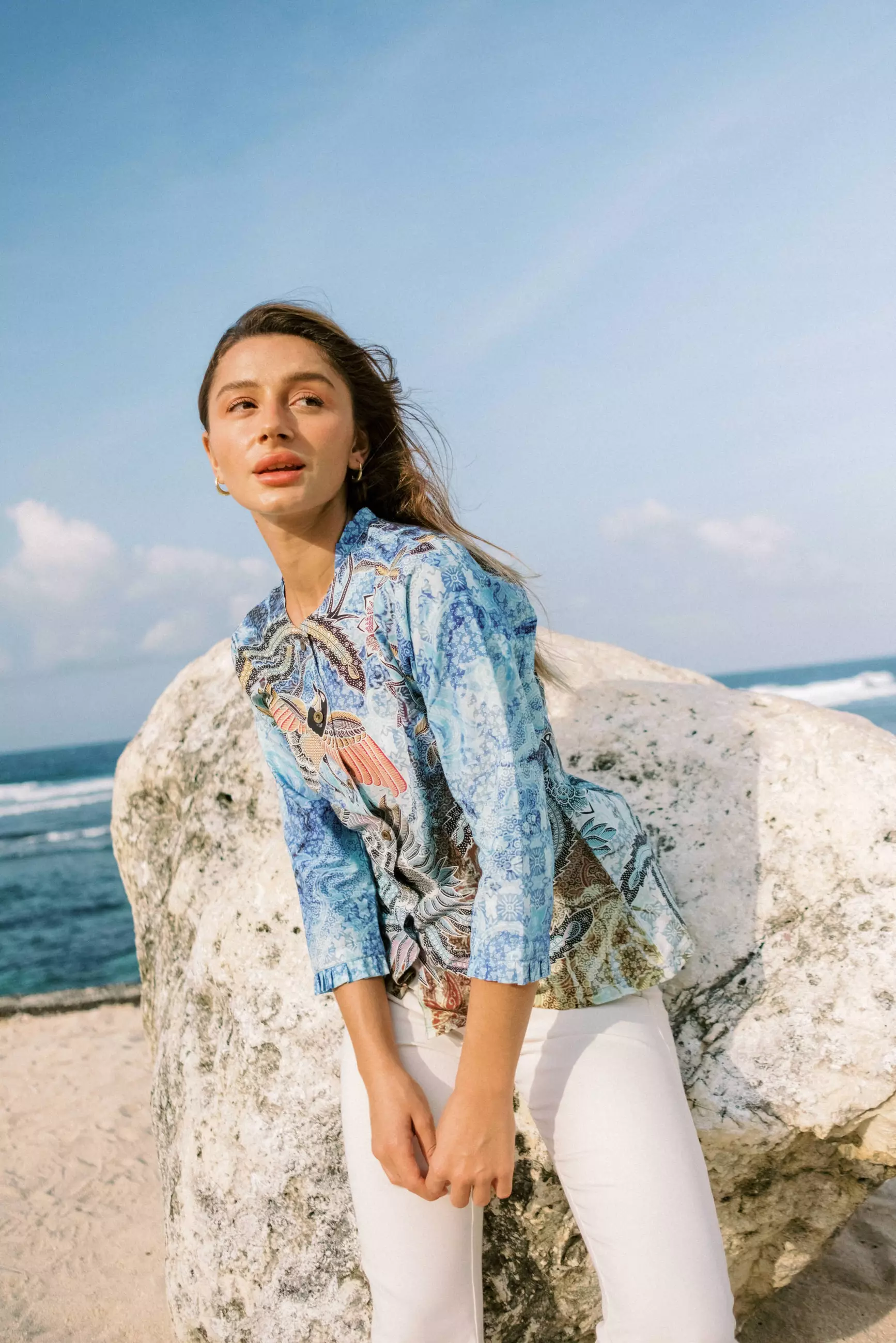 Naraya Blue Blouse Wanita  Digital Print