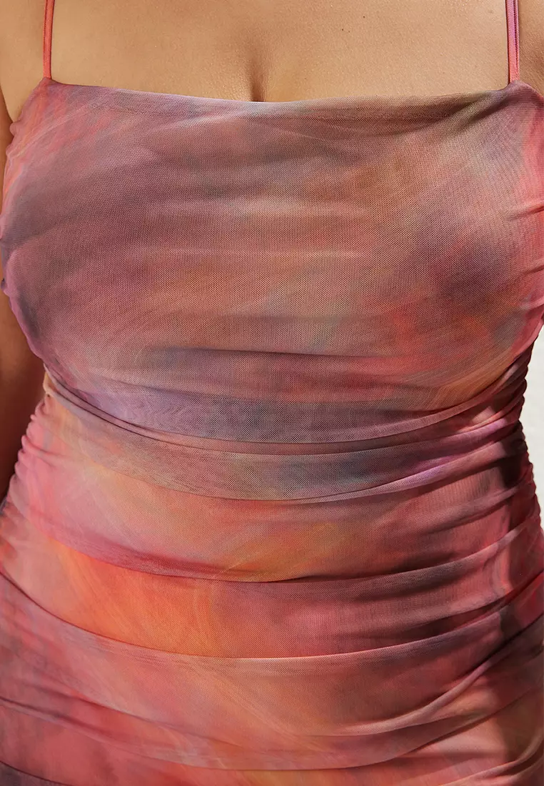 Strappy Bodycon Knitted Tulle Plus Size Dress