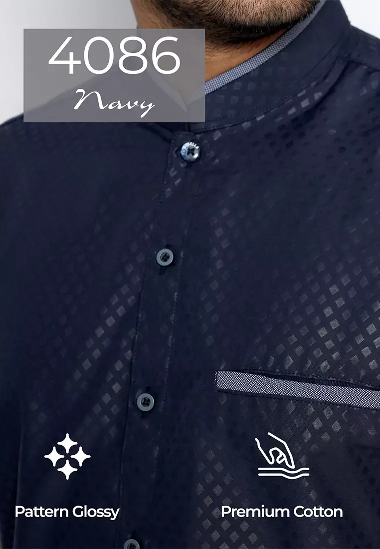 Casella Baju Koko Pria Lengan Pendek | Kemeja Koko Emboss Zayn Series 4086 Navy