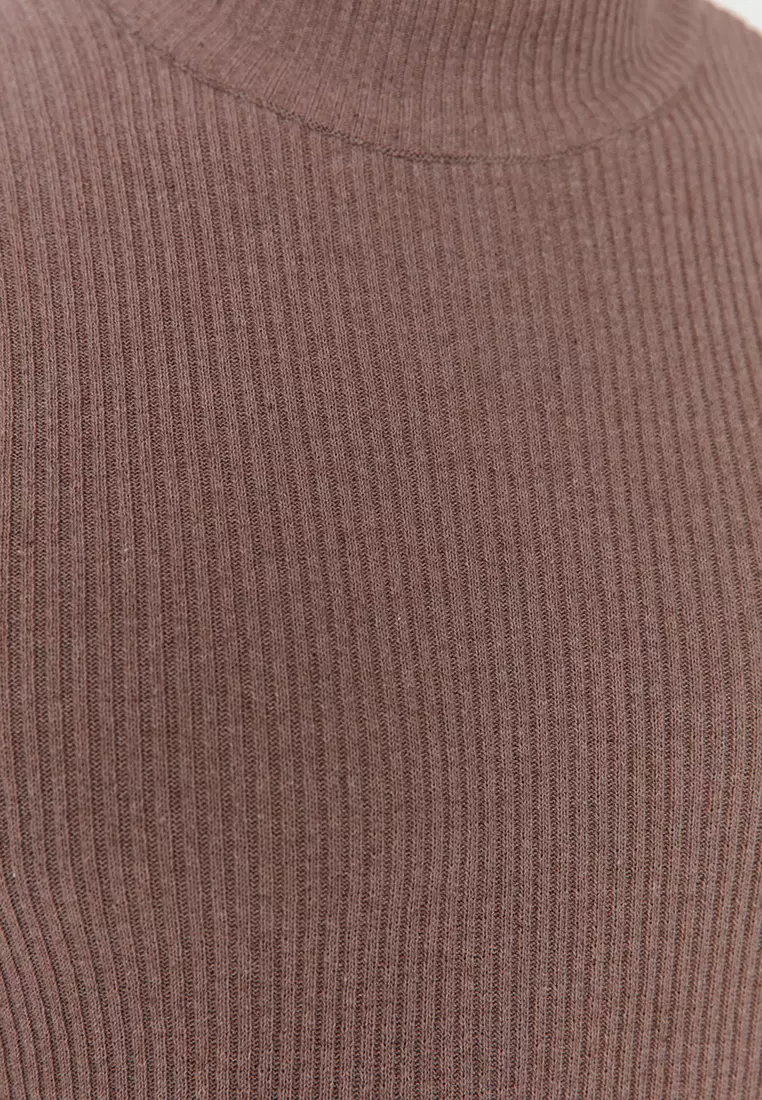 Slim Fit Buttoned Polo Neck Corduroy Knitted Sweater