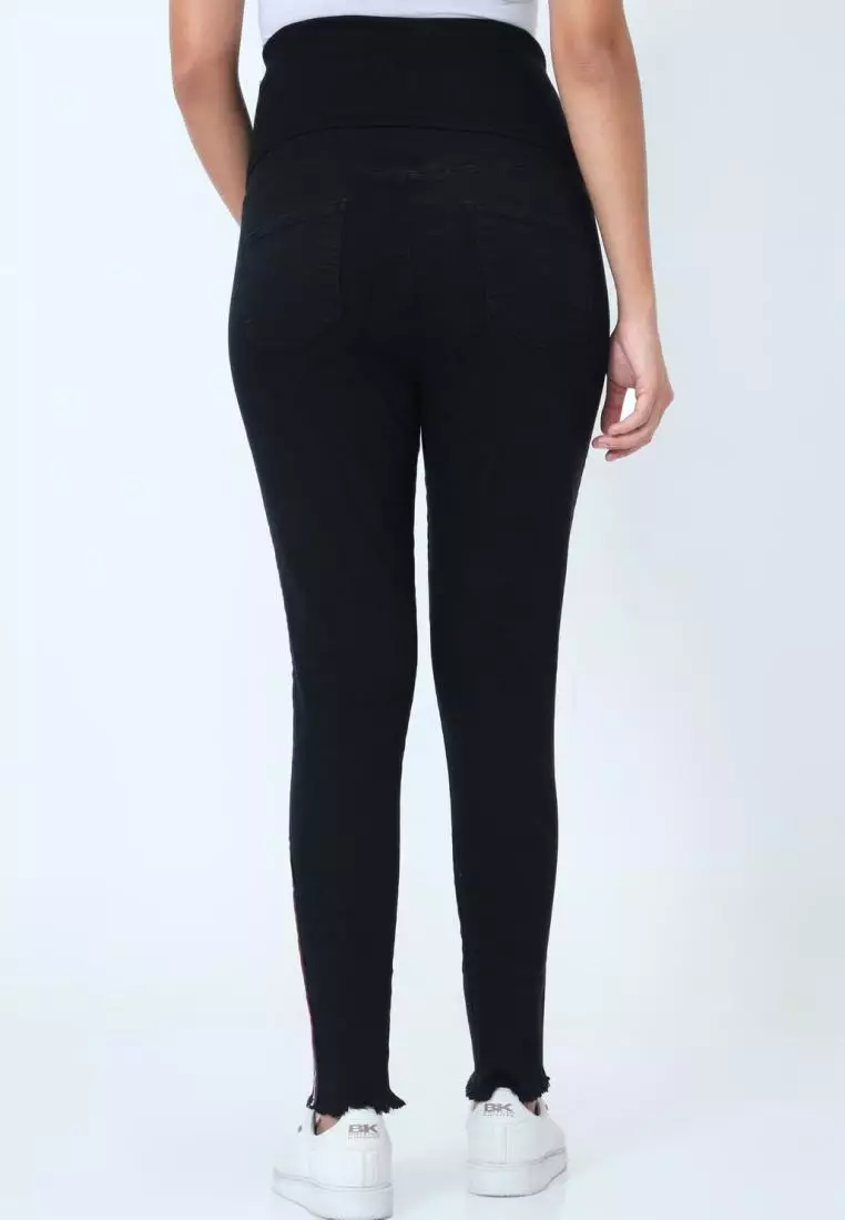 Distress Taped Maternity Denims with Belly Support-Black