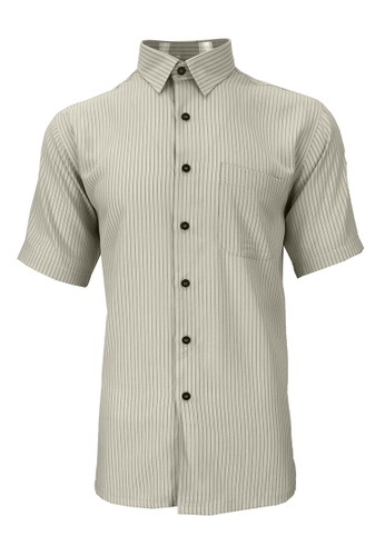 Pacolino brown Pacolino - (Regular) Stripe Formal Casual Short Sleeve Men Shirt ECCFEAAF79A3A3GS_1