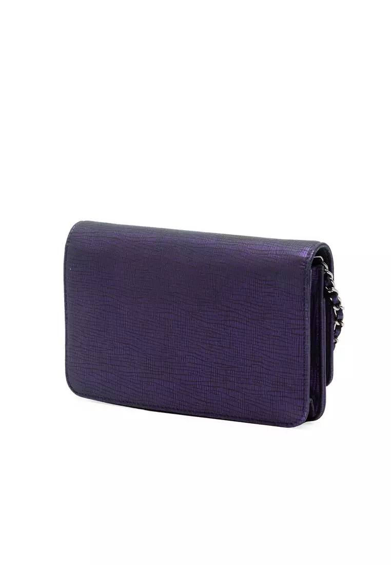 Pre-Loved Chanel Cc Metallic Crackling Lizard Printed Leather Wallet On Chain