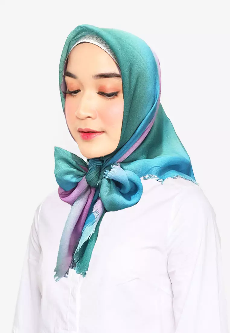 Rainbow Square Scarf Hijab Segi Empat Purple, Green & Blue
