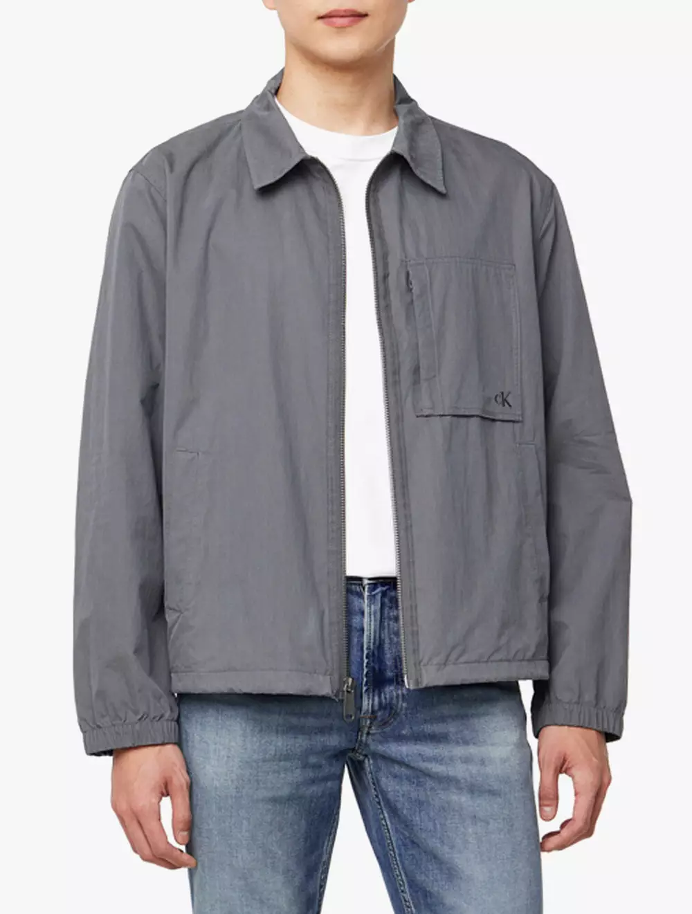 Calvin Klein - Cotton Collared Shirt Zip Up Jacket - Grey