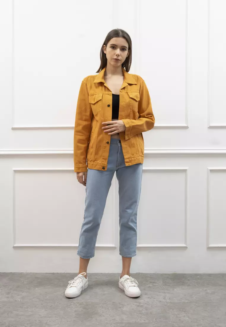 Jaket Jeans wanita Polos Tebal Dilan Jaket Denim Mustard