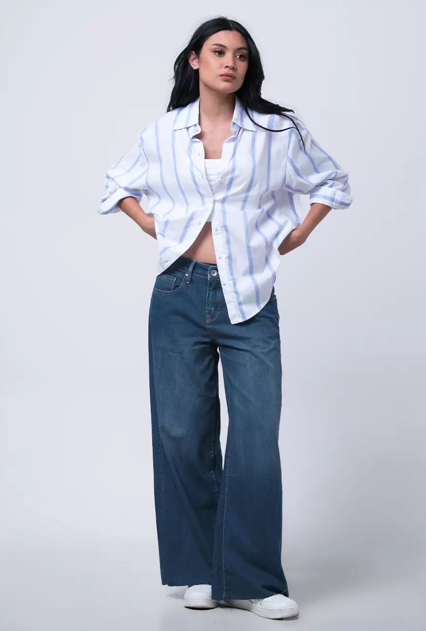 Kemeja Wanita Juanna White Blue