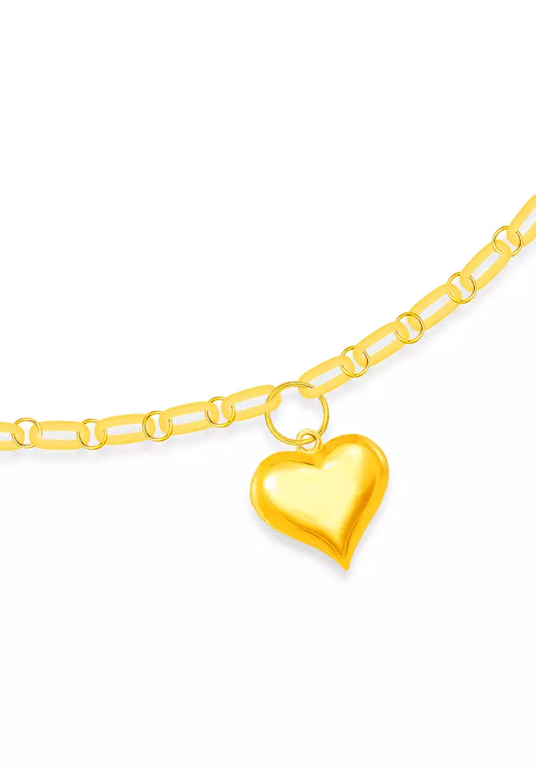 375/9K Gold Paper Clip Bracelet with Love T132 (M Size)