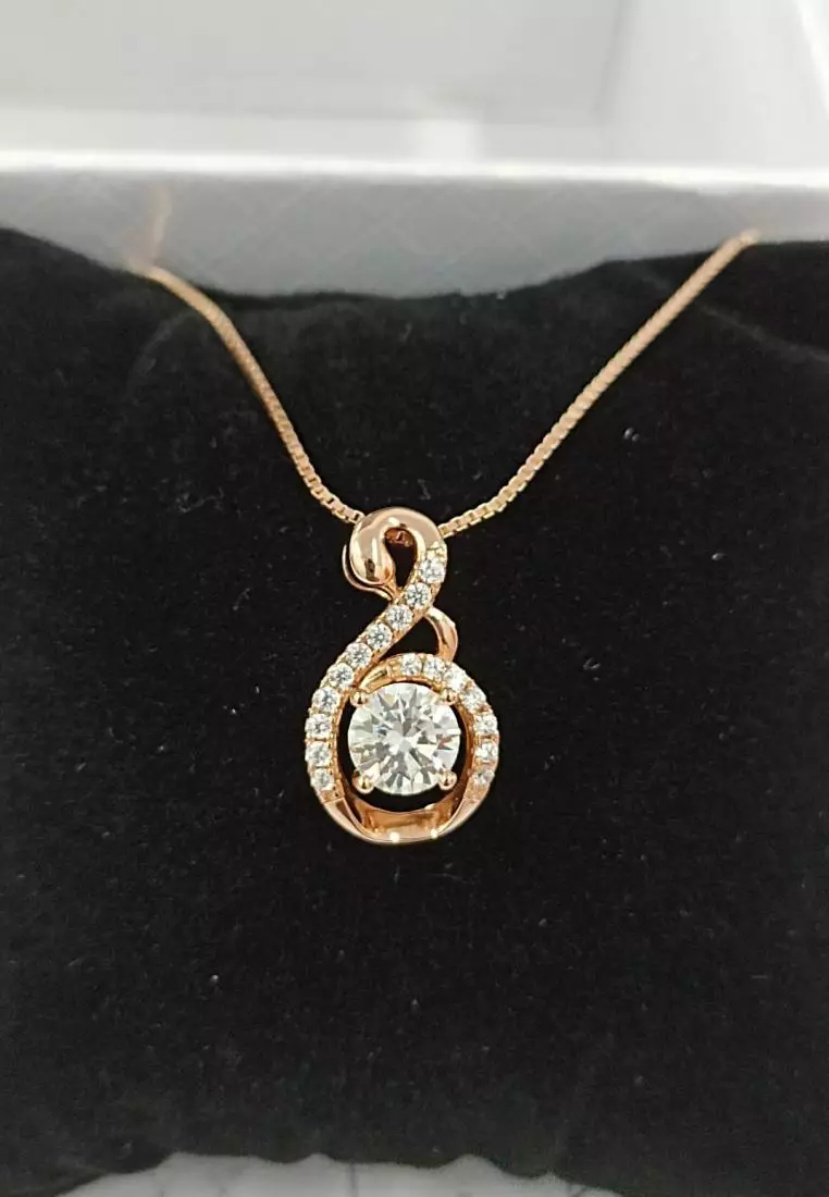 Berlian Moissanite Le Aurore Pendant RG [GRA CERTIFICATE MOISSANITE DIAMOND] - Kalung 1.0 CT Moissanite Diamond 925 Silver CELESTA by Her Jewellery