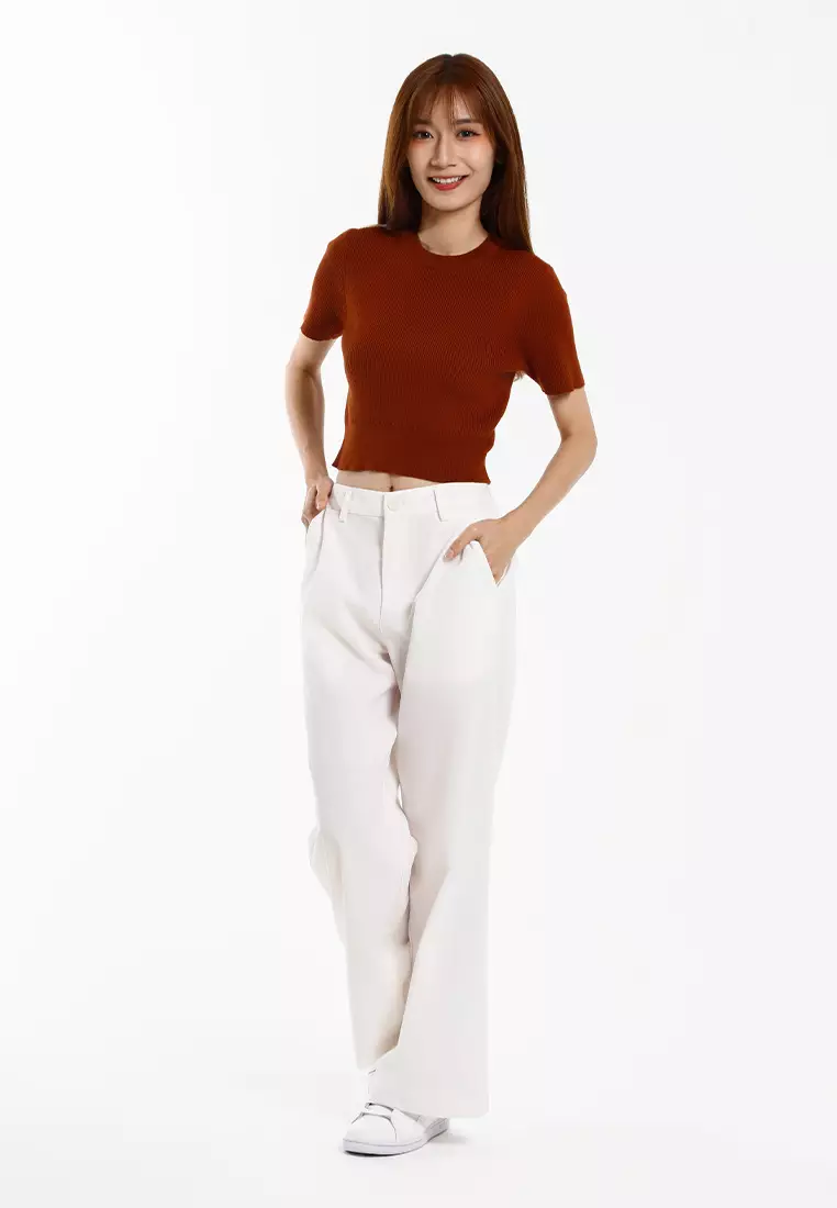 Forest Ladies Cotton Linen Blend Elastic Waisted Wide Leg Pants Women Long Pants - 810547-06OffWhite