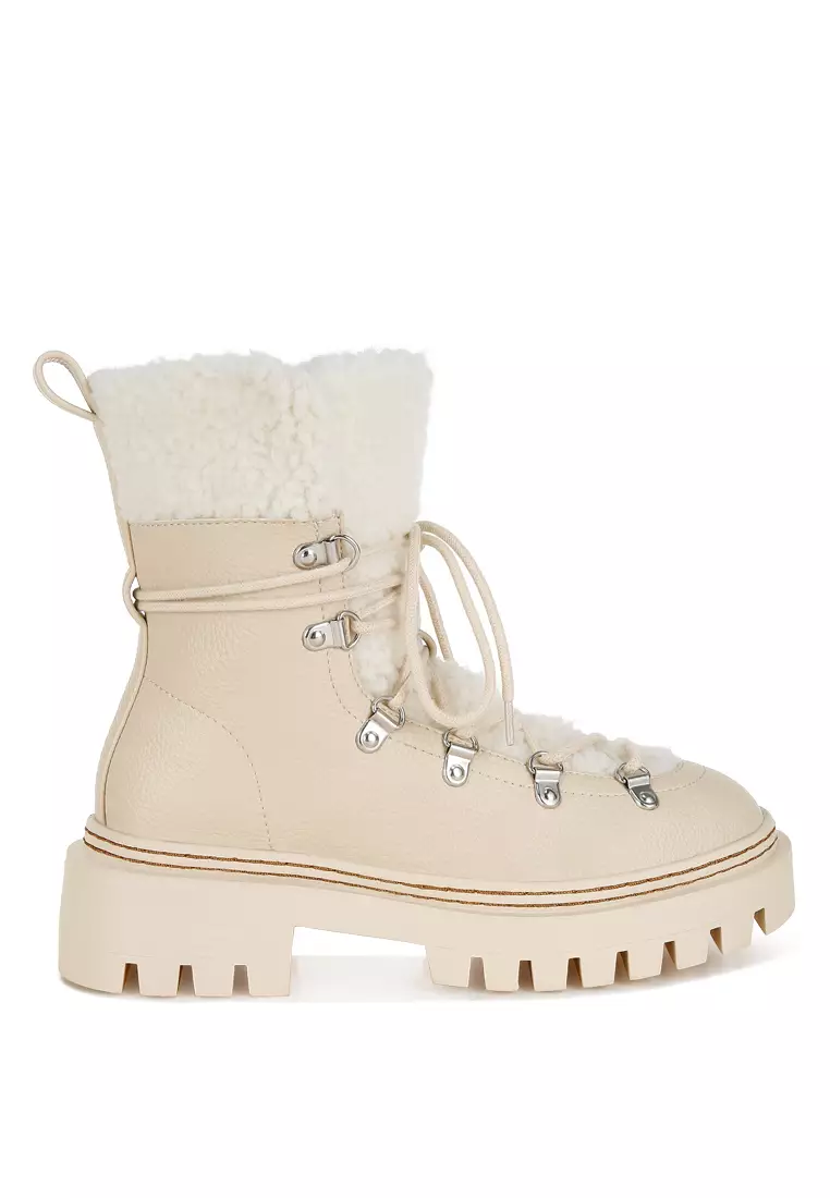 Discount on London Rag  shoes - SKU: Fleece & Faux Leather Boots in Off White