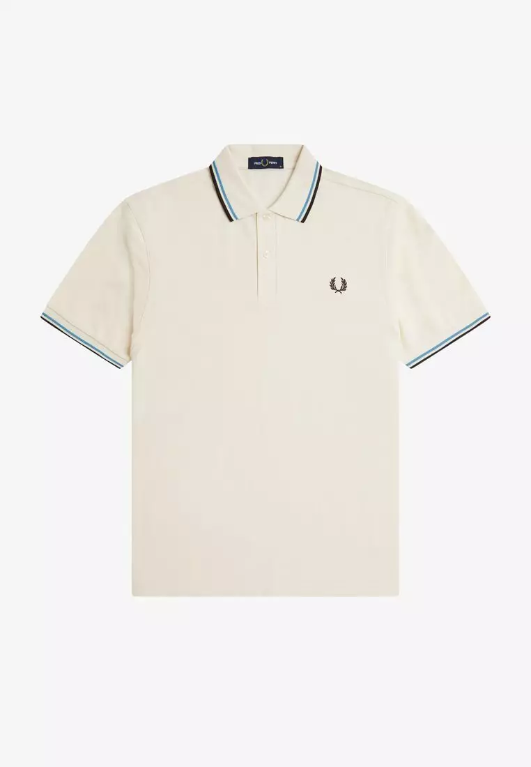 Fred Perry M3600 Twin Tipped Fred Perry Shirt (Ecru / Soft Blue / Carrington Brick)