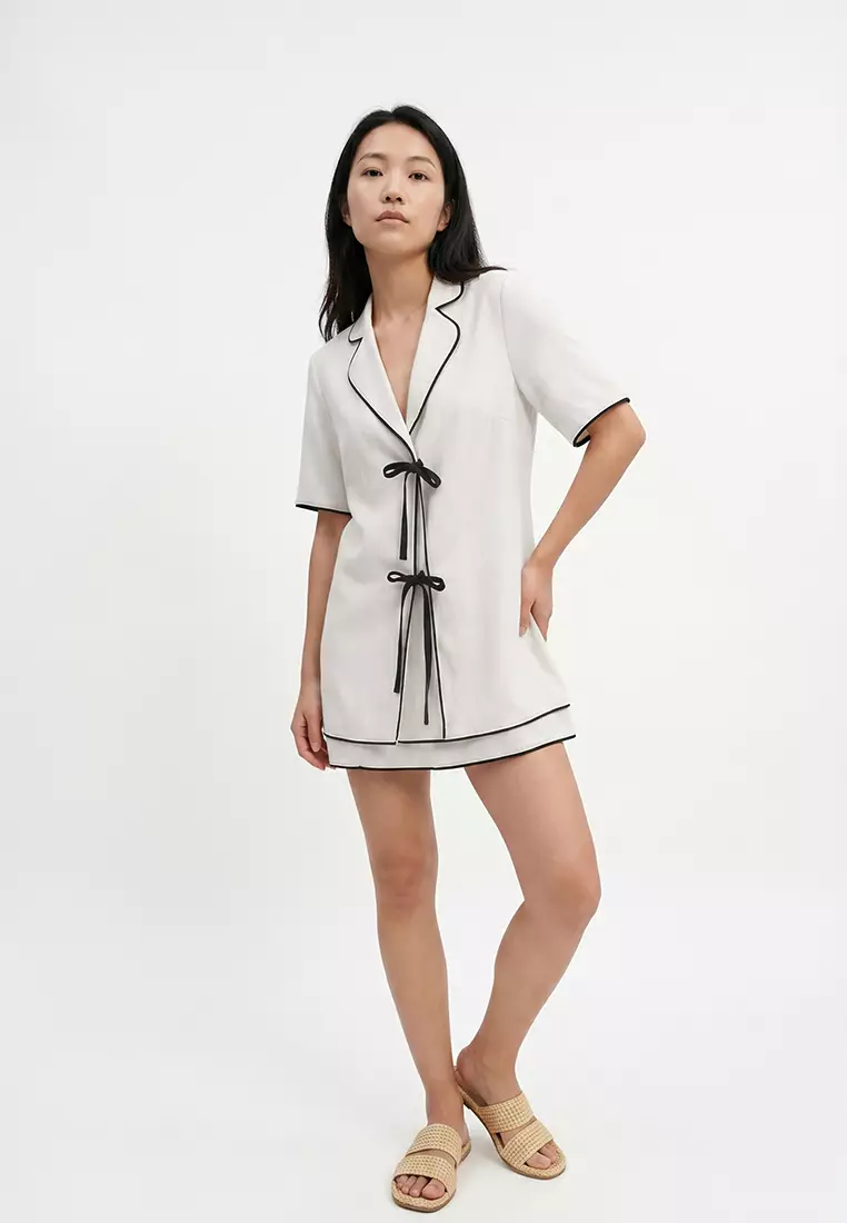 Ecru Woven Tie Detailed Beach Kimono Skirt Set Tbess25Au00078