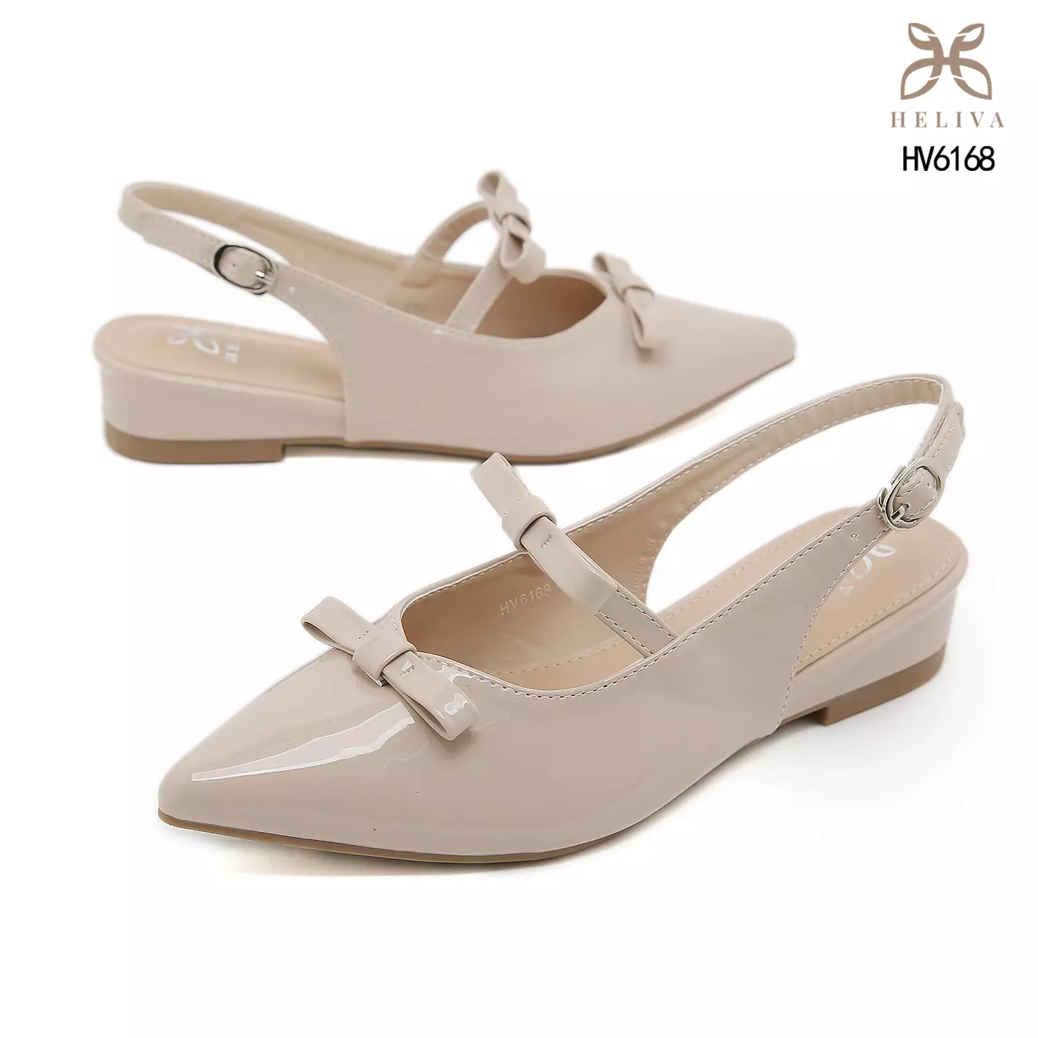 HELIVA CHERRY Glossy Slingback Low Heels with Chic Bow Detail & Pointed Toe HV6168