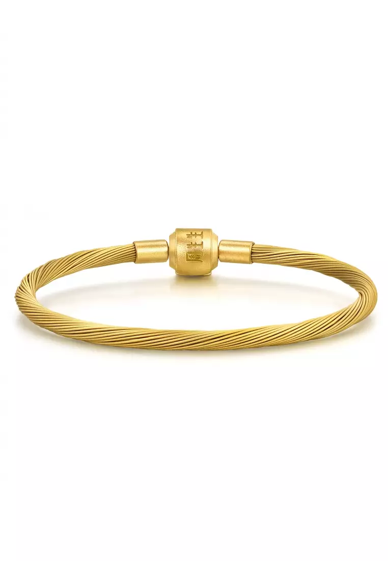 Twisted Stainless Steel Charm Bracelet for Women Sunshine Gold 3mm