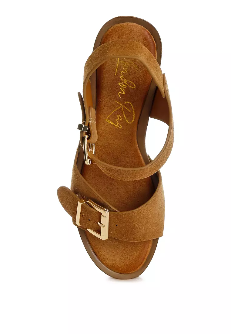 Real Suede Leather Clog Sandals In Tan