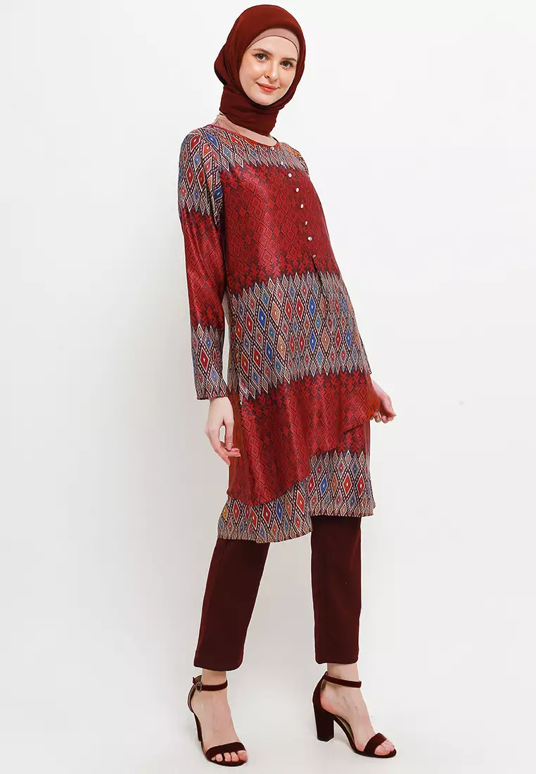 Ebru Tunic In Red Batik Print