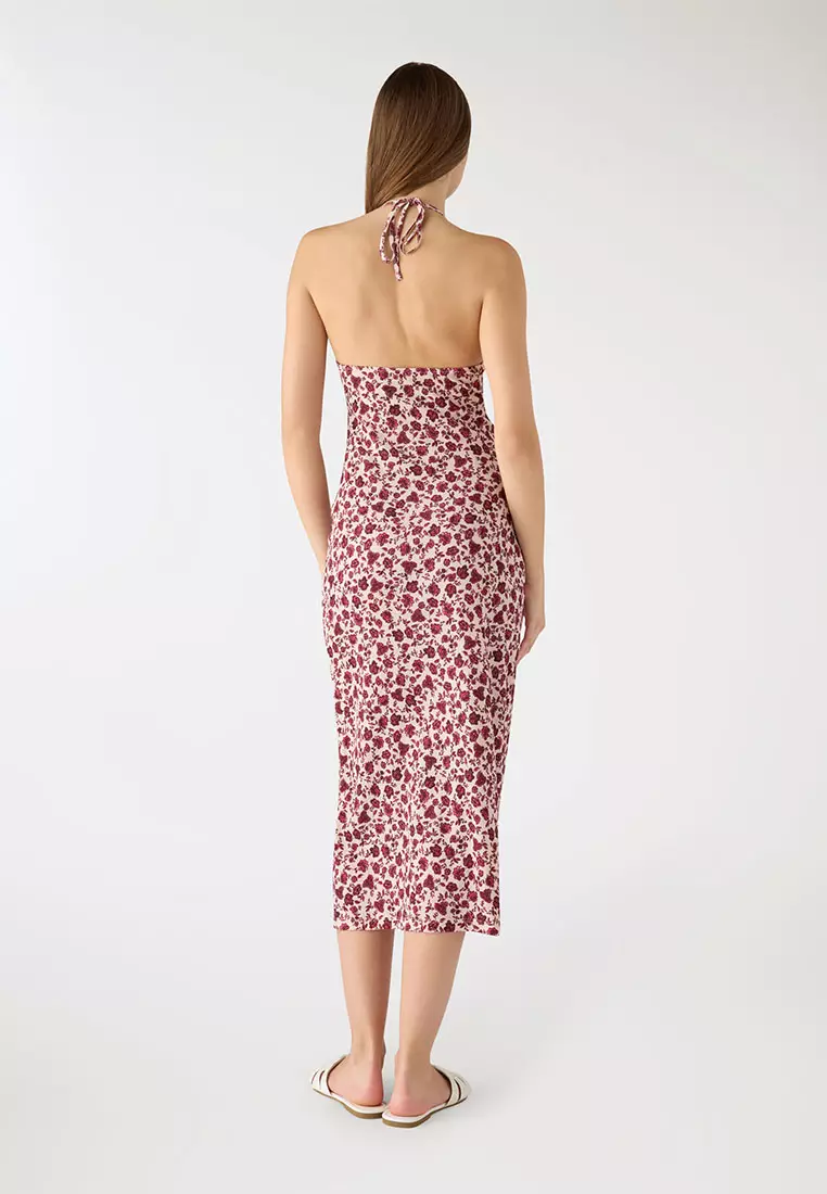 Women's Mini Flower Design Halter Midi Dress