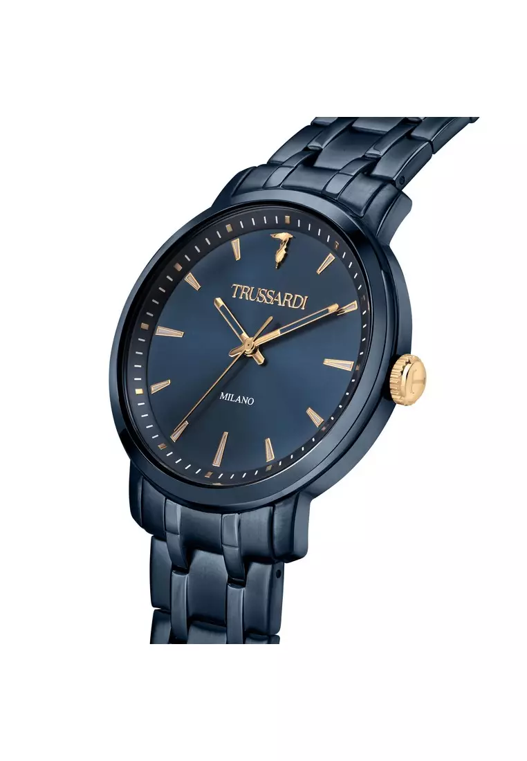 【2 Years Warranty】Trussardi T-Couple 41mm Blue Dial Men's Quartz Watch R2453147007