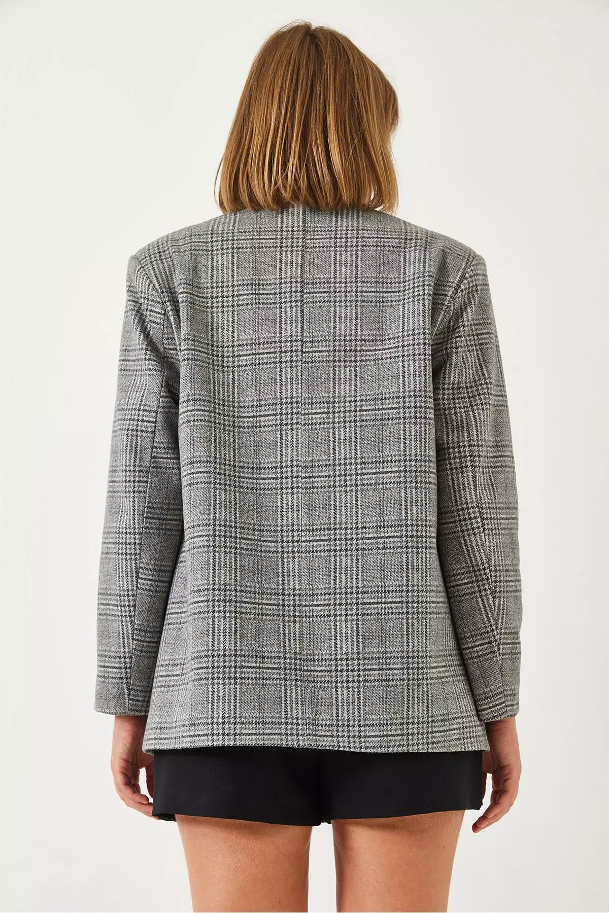 Women's Plaid Patterned Cashmere Oversize Jacket 5046 60261079