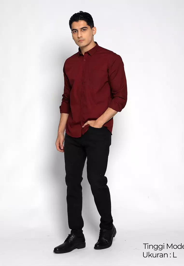 Simple Perfect Kemeja Pria Lengan Panjang Polos | Premium Solid Basic Shirt Gallant 7714 Maroon