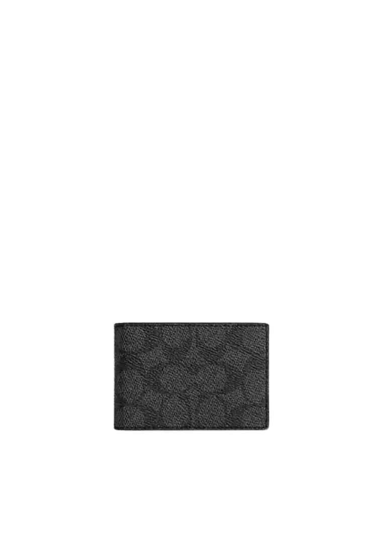 Buy COACH Coach Compact Billfold Wallet Signature In Charcoal