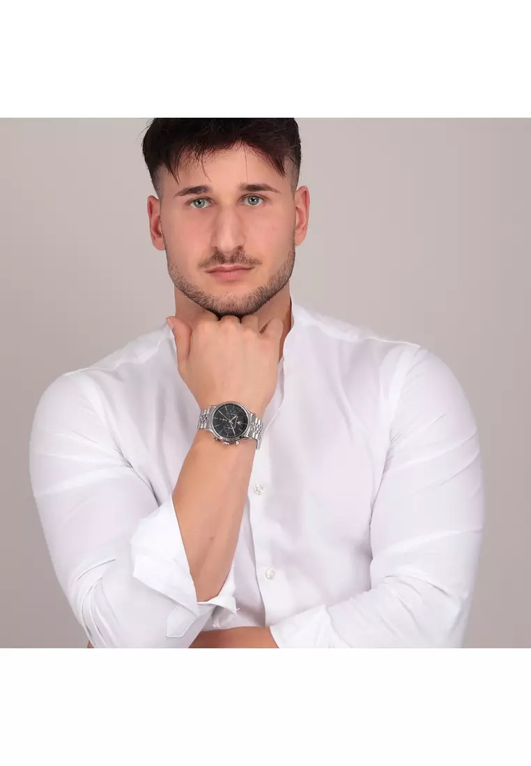 【2 Years Warranty】Maserati Epoca 42mm Black Dial Men's Stainless Steel Chronograph Quartz Watch R8873618017 With Luminous Hands