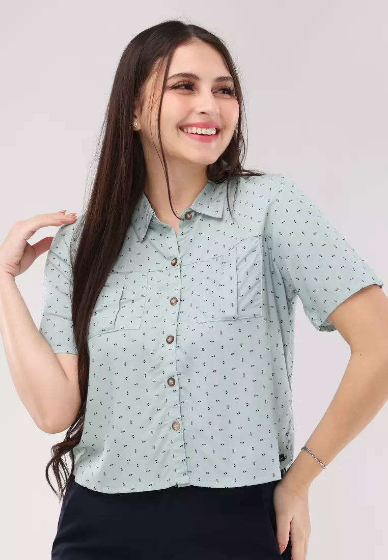 Woven Printed Rayon Short Sleeves Blouse