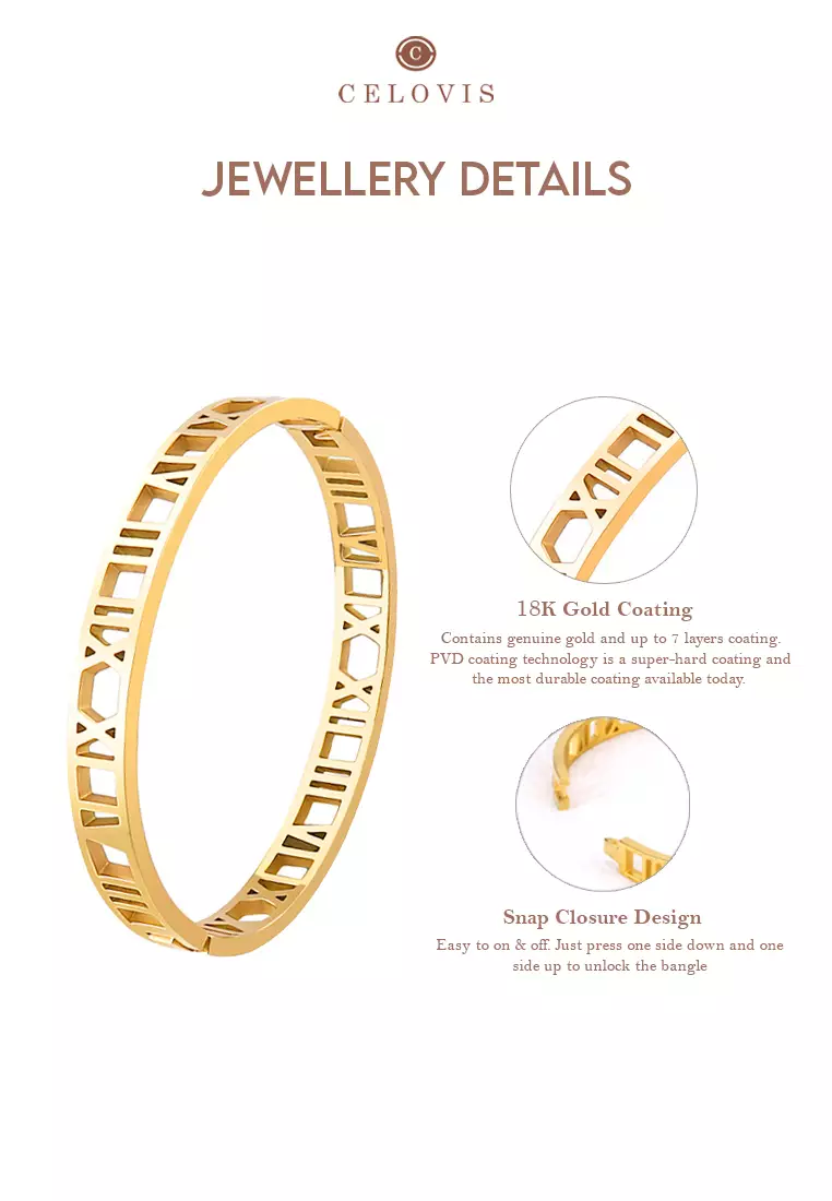 Trinity 复古款羅馬數字手鐲（金色）